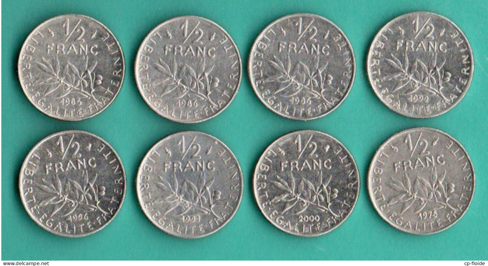 FRANCE . 1/2 FRANC . SEMEUSE DE ROTY . 1966, 1975, 1984, 1986, 1991, 1992, 1996, 2000 . LOT DE 8 PIÈCES - Réf. N°235B - - 50 Centimes