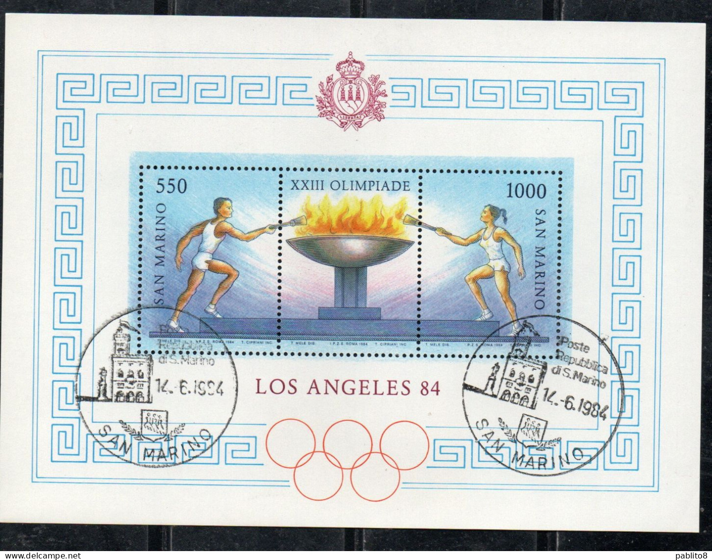 SAN MARINO 1984 OLIMPIADE OLYMPIC GAMES OLIMPIADI GIOCHI OLIMPICI LOS ANGELES BLOCCO FOGLIETTO BLOCK SHEET USATO USED - Used Stamps