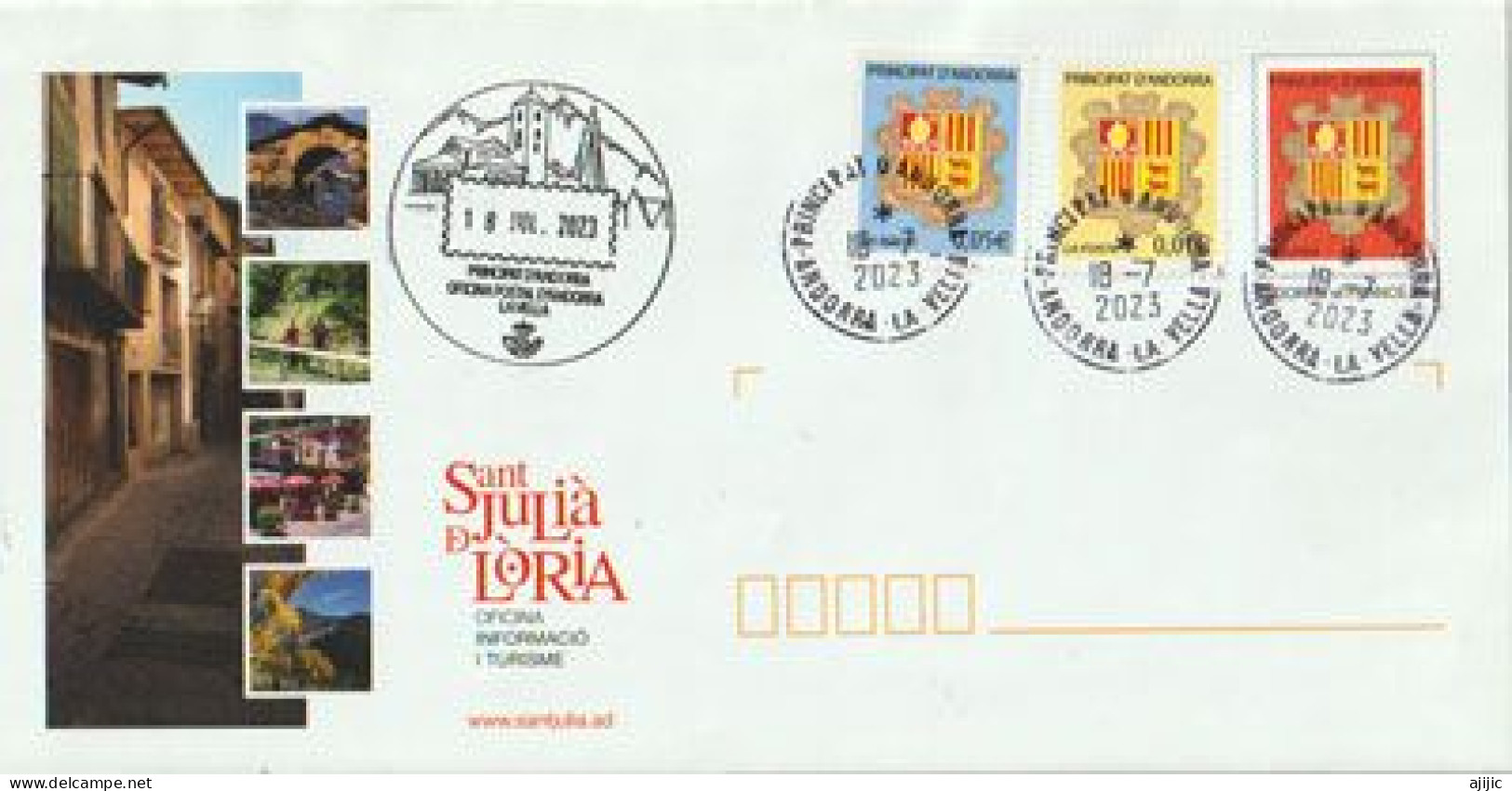 Entier Postal Village De Saint Julia De Loria,église Romane Sant Roma D'Auvinya, Oblitération Illustrée Oficina Postal - Lettres & Documents