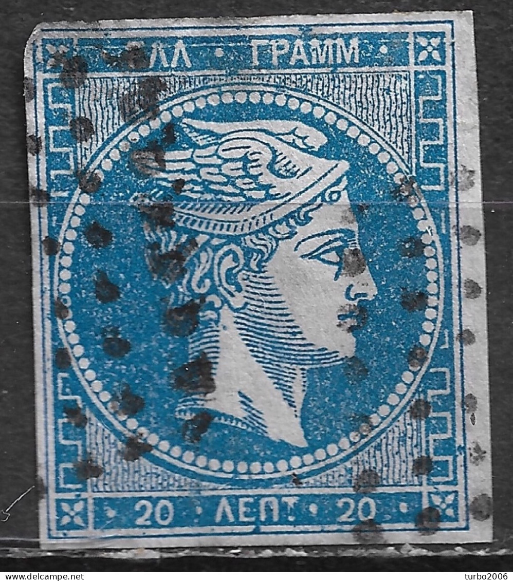 GREECE Plateflaw 20 F 6 On 1867-69 Large Hermes Head Cleaned Plates Issue 20 L Sky Blue Vl. 39 / H 27 A - Plaatfouten En Curiosa