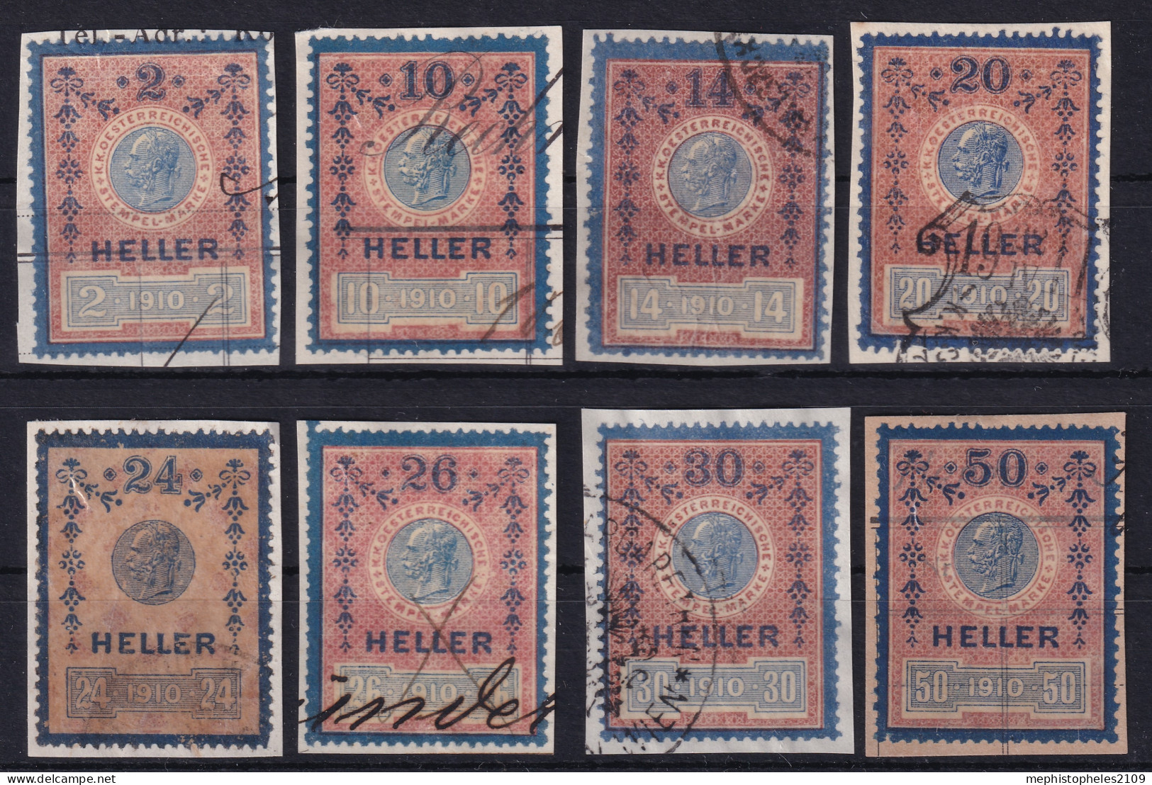 AUSTRIA 1910 - 8 Stempelmarken ... - Fiscale Zegels