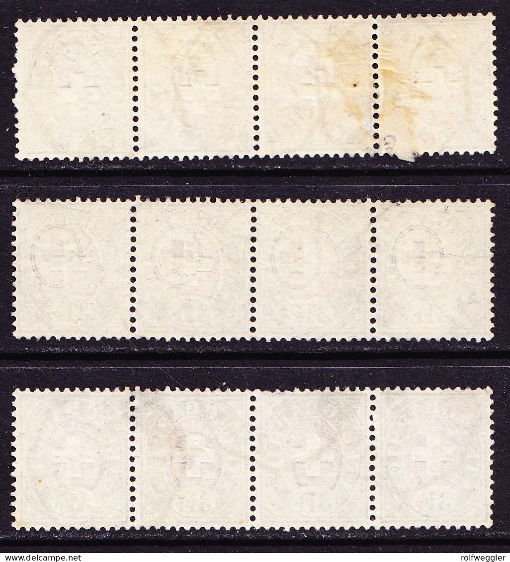 1886 3 Fr. Marken, 3  4er Streifen Mit Stempel TELEGRAPH ZÜRICH - Telegraafzegels
