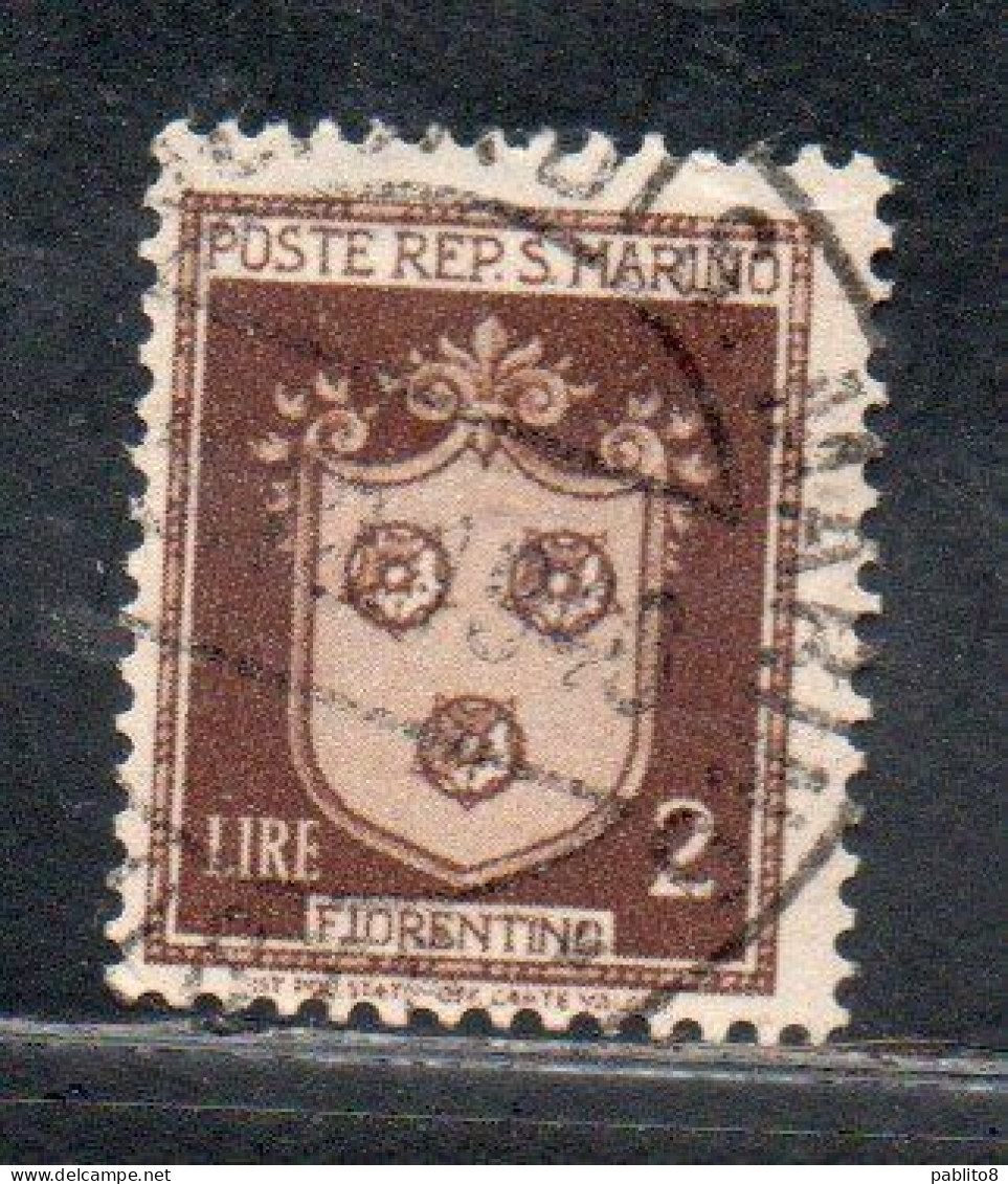 REPUBBLICA DI SAN MARINO 1945 1946 STEMMI COAT OF ARMS ARMOIRIES LIRE 2 USATO USED OBLITERE' - Used Stamps