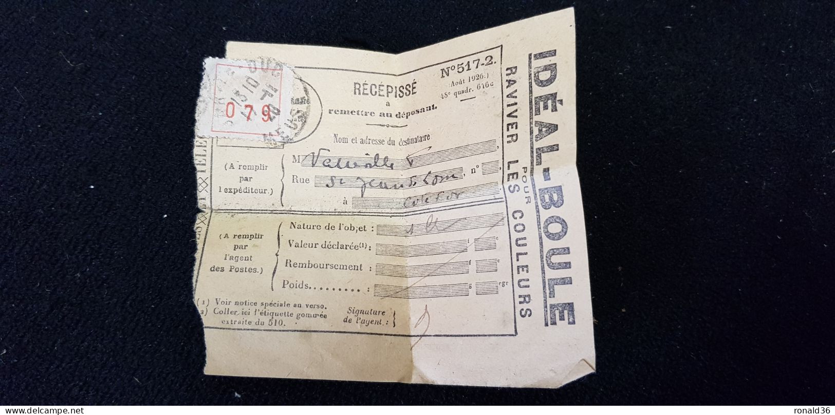 Courrier RECEPISSE Cachet Bar Le Duc MEUSE 55 Timbre 079 Publicité IDEAL BOULE TEINTURE IDEAL Louis GONNET Lyon 69 - Covers & Documents