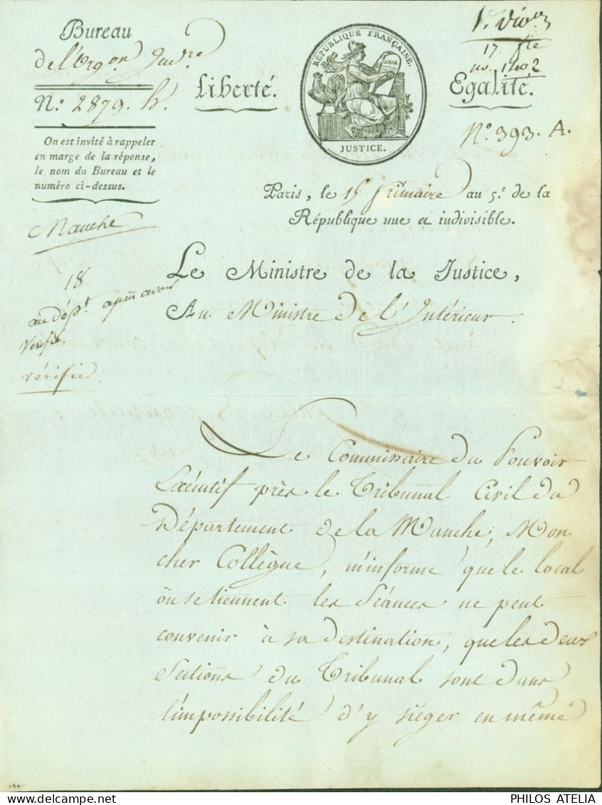 LAS Lettre Autographe Signature Révolution Empire Merlin De Douai Conventionnel Du Nord Ministre De La Justice An 5 - Politisch Und Militärisch