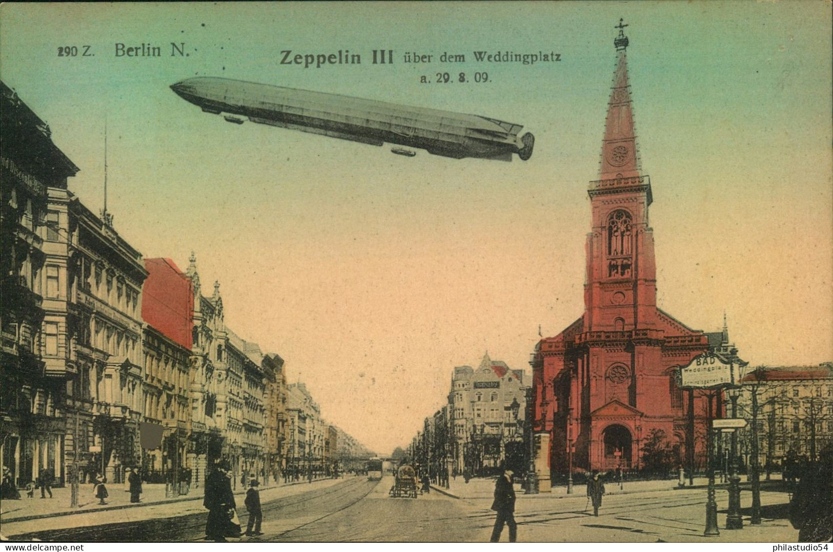 1910, "Zeppelin Z III über Dem Weddingplatz", Sauber Gebrauchte Farbkarte - Wedding