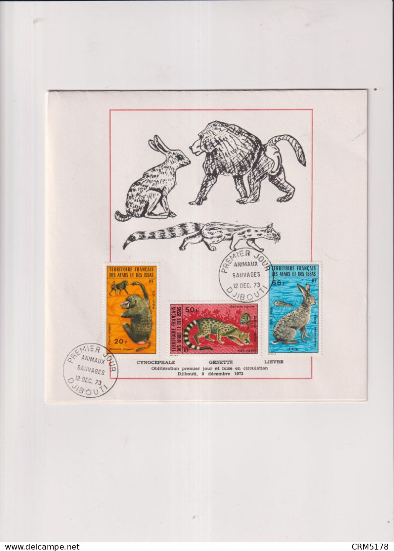 AFARS ET ISSAS-PA-TP-PA-N°94/96 OB-FDC-ANIMAUX SAUVAGES-12 DEC.1973-S/DEPLIANT-5 € L1 - Used Stamps
