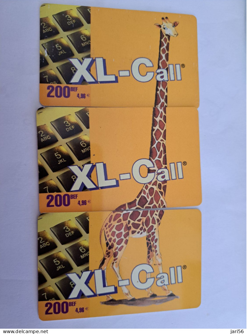 BELGIUM PHONECARDS  GIRAFFE / XL -CALL/  PUZZLE CARDS 3X PURPLE     ** 14186** - Sans Puce