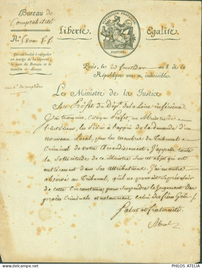 LAS Lettre Autographe Signature Abrial André Joseph 1750/1828 Ministre De La Justice Code Napoléon Décret Legion Honneur - Politisch Und Militärisch