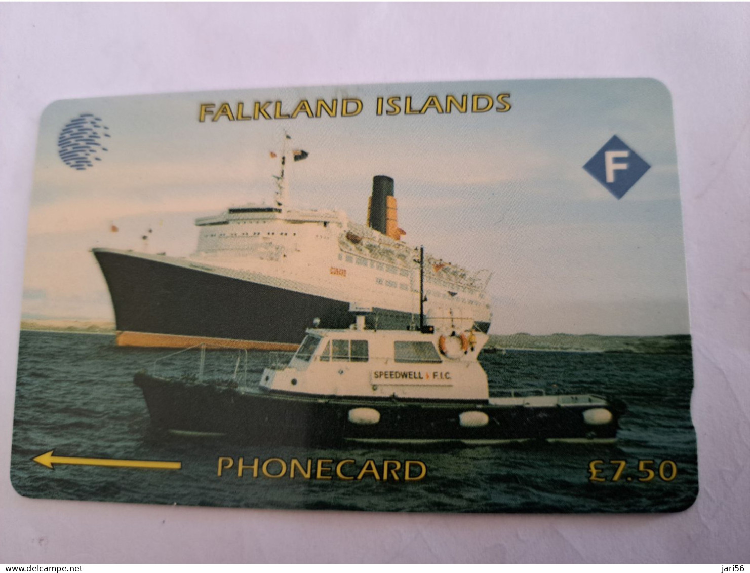 FALKLAND ISLANDS   7,5 Pound  GPT /  BOAT / CRUISESHIP   / 3CWFA /    New  Logo C&W / USED  **14200** - Falklandeilanden