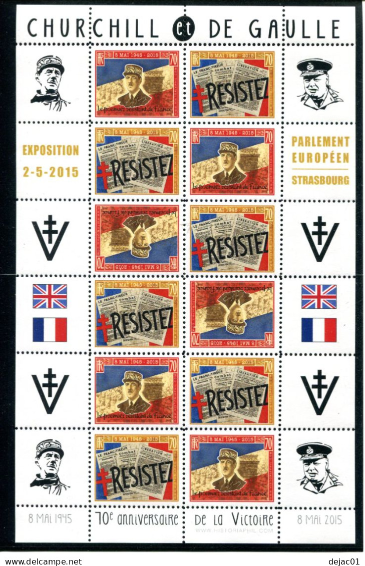 Thème Général De Gaulle - Feuillet De Vignettes - Churchill & De Gaulle - L 582 - De Gaulle (Général)