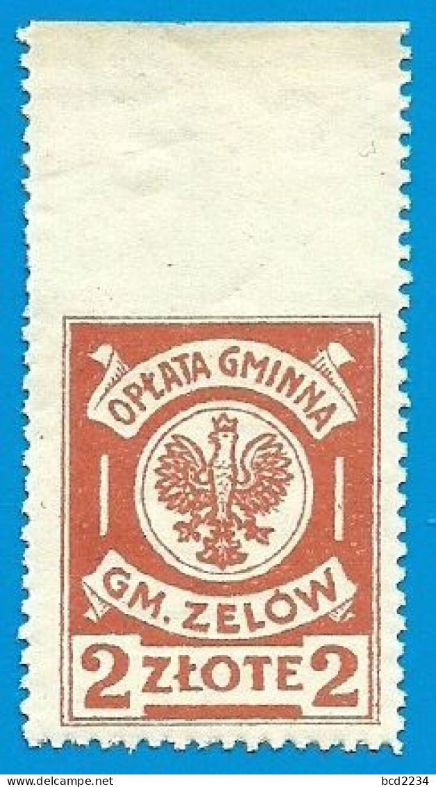 POLAND 1928 ZELOW MUNICIPAL REVENUE 2ZL VERMILLION POLISH EAGLE NHM BF 3 TOP SHEET MARGIN ZELÓW - Fiscaux