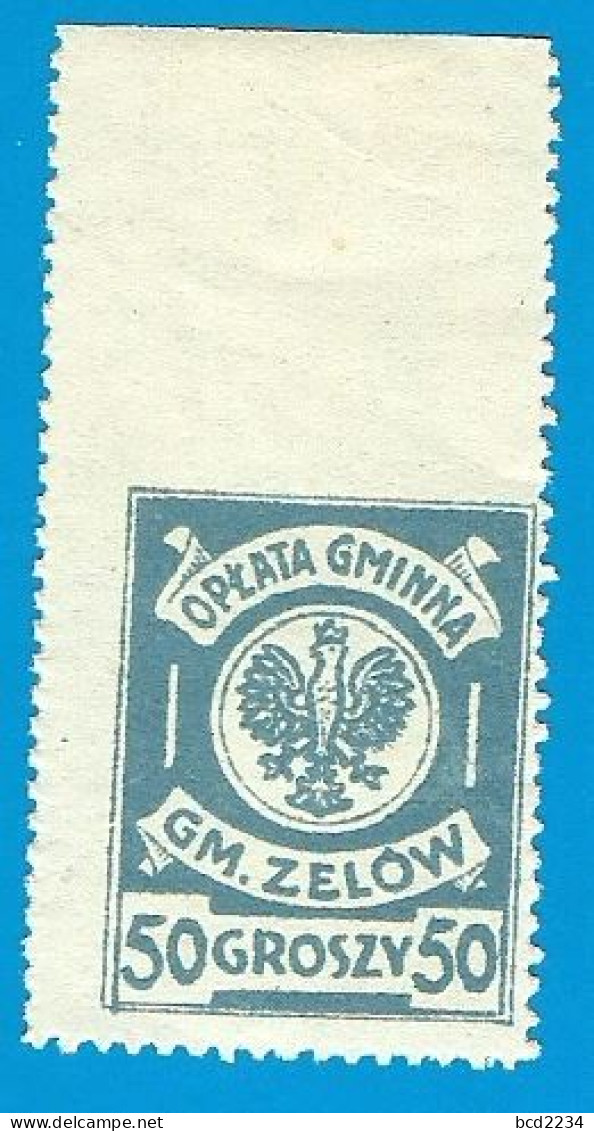 POLAND 1928 ZELOW MUNICIPAL REVENUE 50GR PALE BLUE POLISH EAGLE NHM BF 1 TOP SHEET MARGIN ZELÓW - Fiscaux