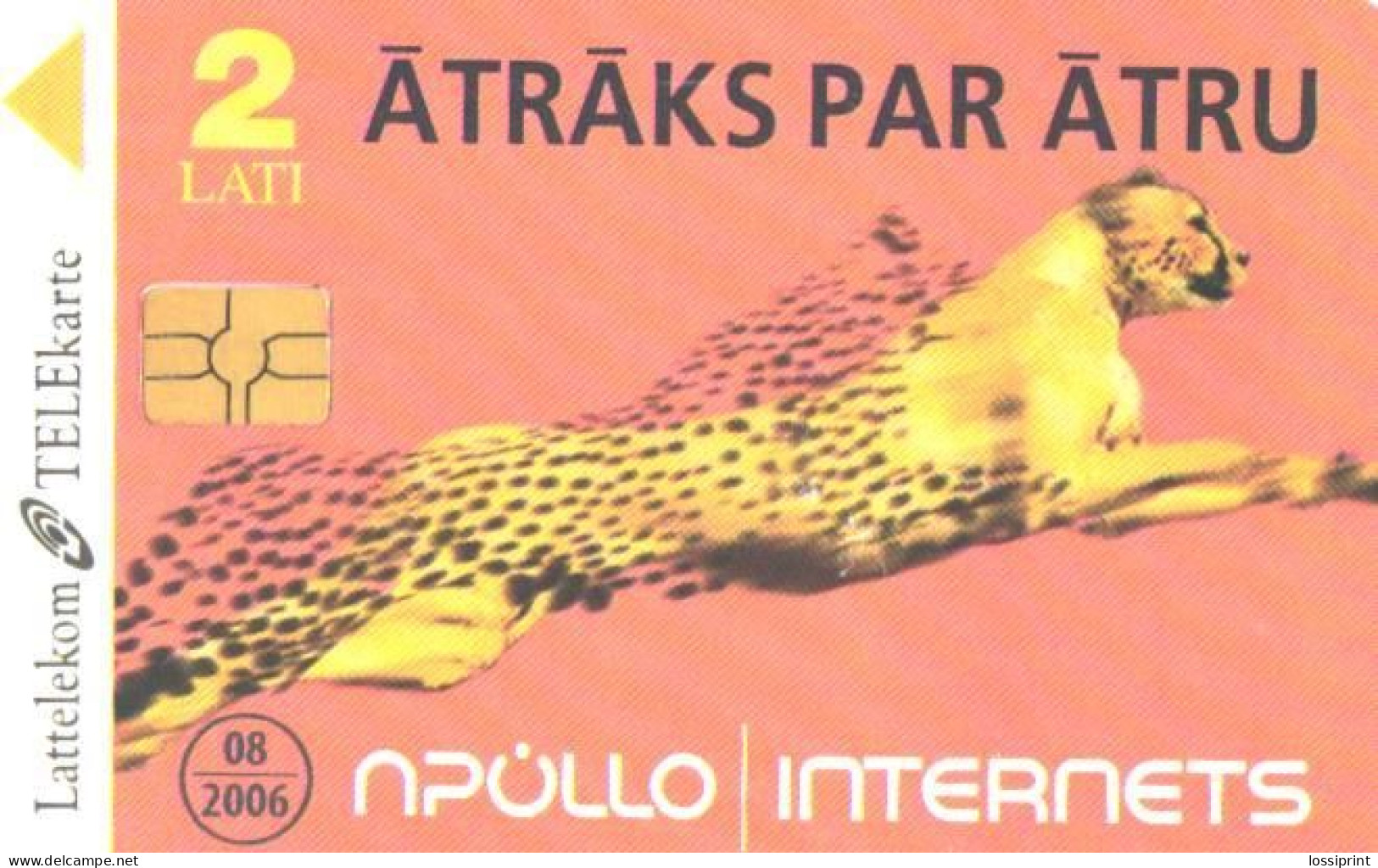 Latvia:Used Phonecard, Lattelekom, 2 Lati, Cheetah, 2006 - Lettonie