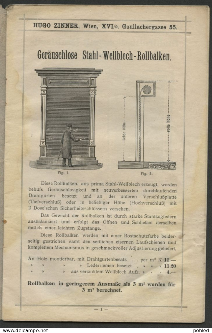 00490*ÖSTERREICH*AUSTRIA*WIEN*ROLLBALKEN Und SONNEPLACHEN FABRIK*HUGO ZINNER*PREISLISTE*1911 - Autriche