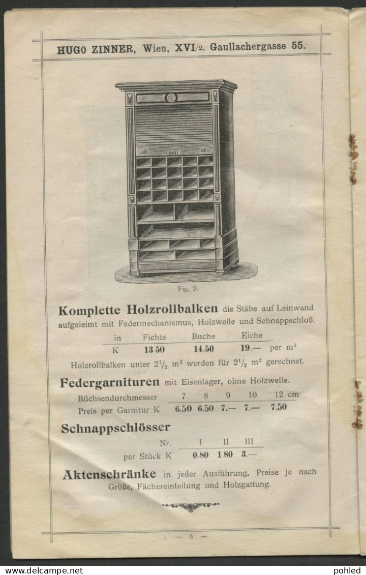 00490*ÖSTERREICH*AUSTRIA*WIEN*ROLLBALKEN Und SONNEPLACHEN FABRIK*HUGO ZINNER*PREISLISTE*1911 - Oostenrijk