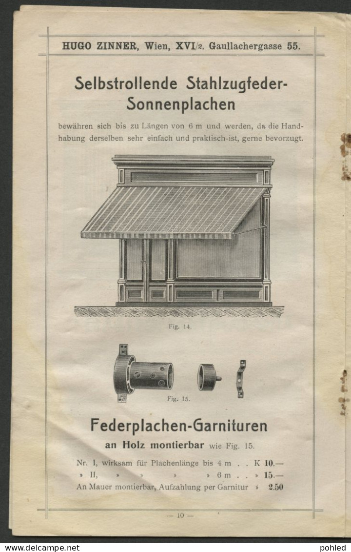 00490*ÖSTERREICH*AUSTRIA*WIEN*ROLLBALKEN und SONNEPLACHEN FABRIK*HUGO ZINNER*PREISLISTE*1911