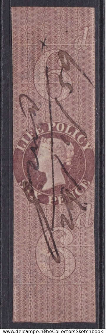 GB Fiscals / Revenues Life Policy 6d Red - Brown Barefoot 2 Good Used. Scarce Stamp - Revenue Stamps