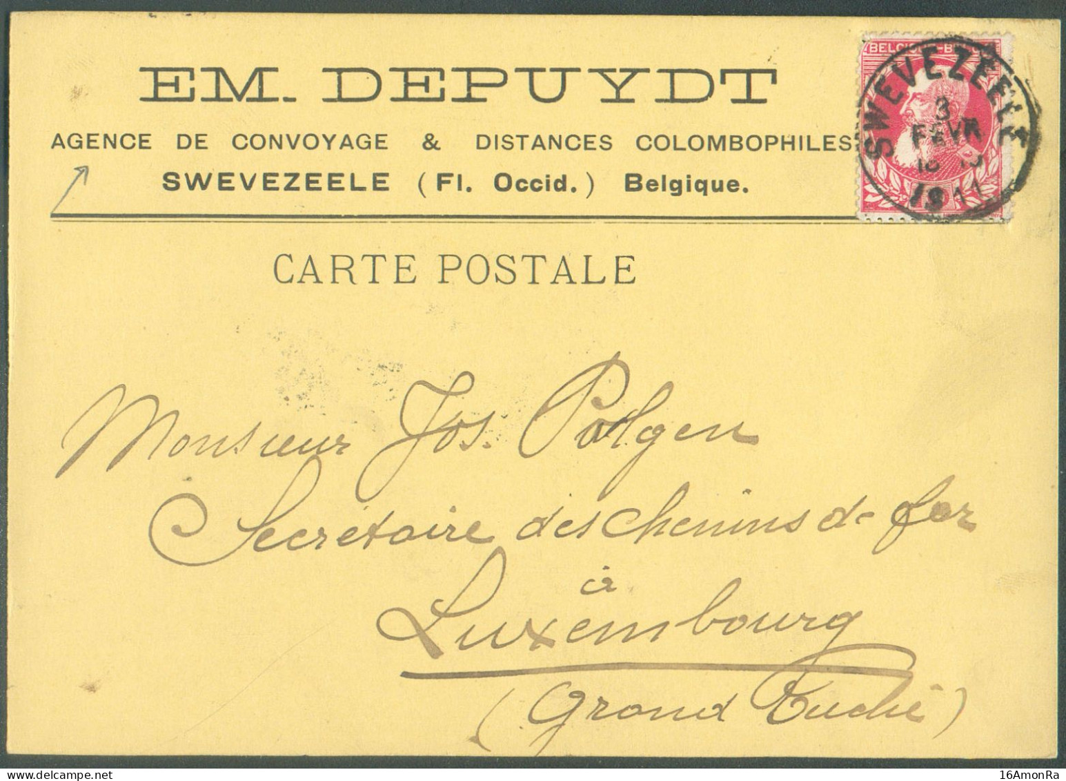 N°74 - 10c. Vert Obl. Sc SWEVEZEELE Sur Carte (imprimé Exp. EM. DEPUYDT Agence De Voyage Et Distances Colombophiles) Du - 1905 Grosse Barbe