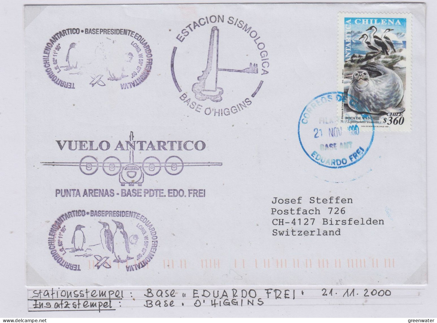 Chile Antarctic Flight From Punta Arenes To Base Frei  Ca Frei 21 NOV 2000 (WB195B) - Polar Flights