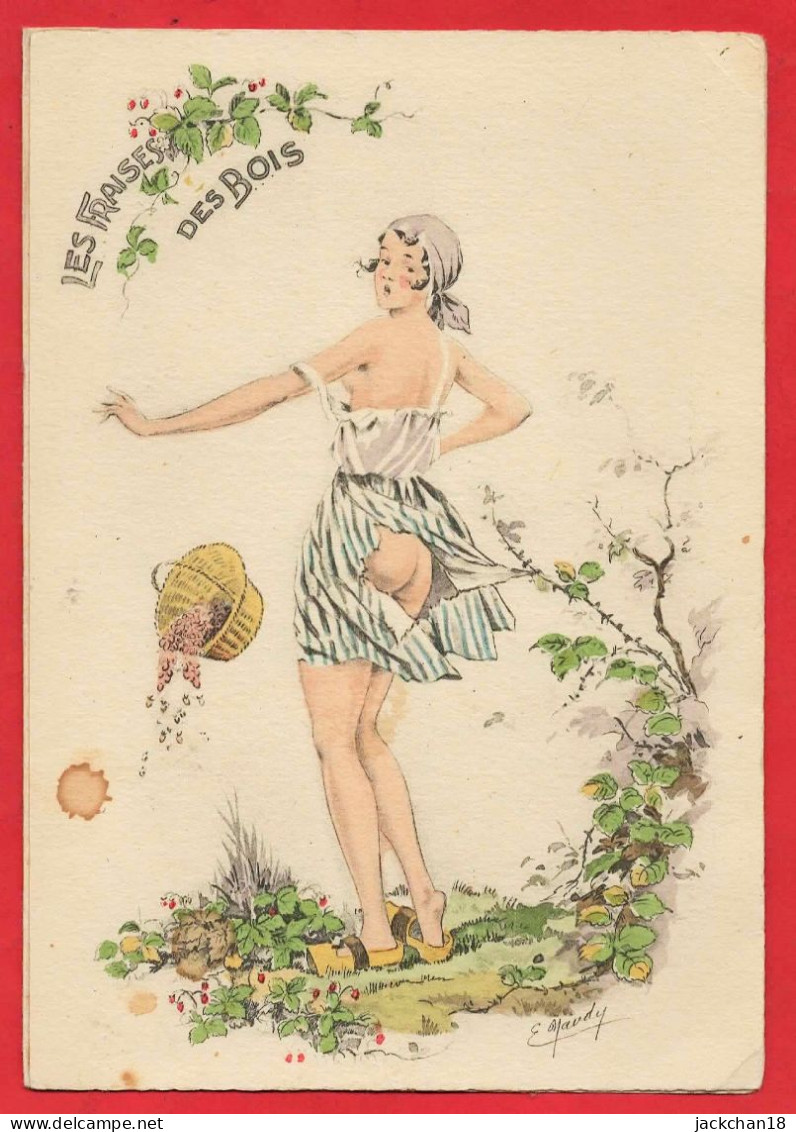 -- LES FRAISES DES BOIS / Carte EROTIQUE TRANSFORMEE EN 1er PAGE D'UN MENU D'ANNIVERSAIRE 25 ANS-- - Naudy