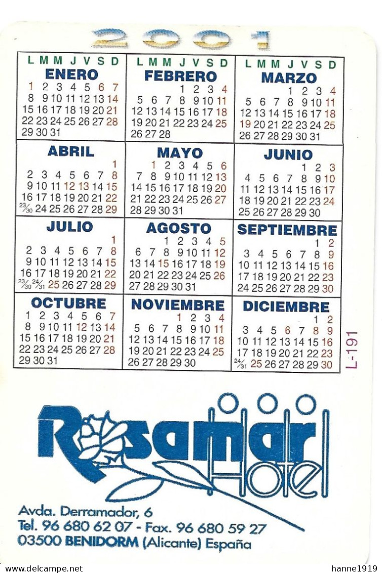 Benidorm Calendario 2001 Rosamar Hotel Kalender Calendrier Htje - Petit Format : 2001-...