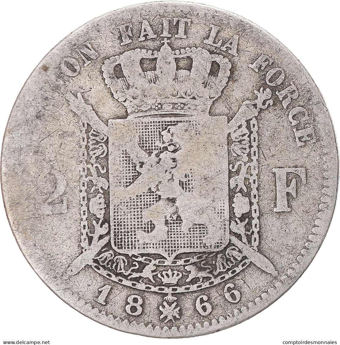 Monnaie, Belgique, Leopold II, 2 Francs, 2 Frank, 1866, TB, Argent, KM:30.1 - 2 Frank