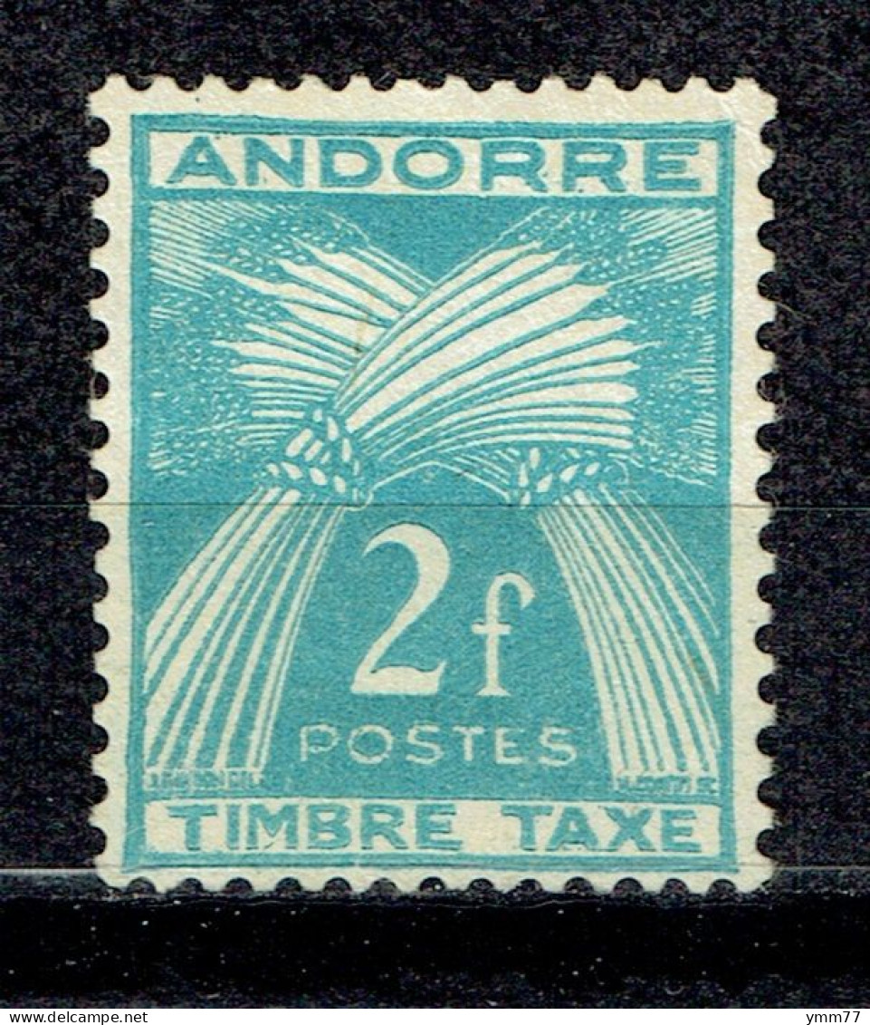 Taxe 2 Francs Bleu-vert (sans Gomme) - Ungebraucht