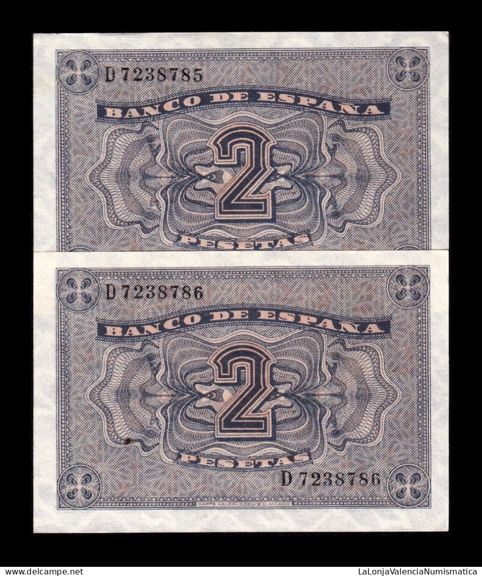 España Spain Pareja Correlativa 2 Pesetas Catedral De Burgos 1938 Pick 109 Serie D Sc Unc - 1-2 Peseten