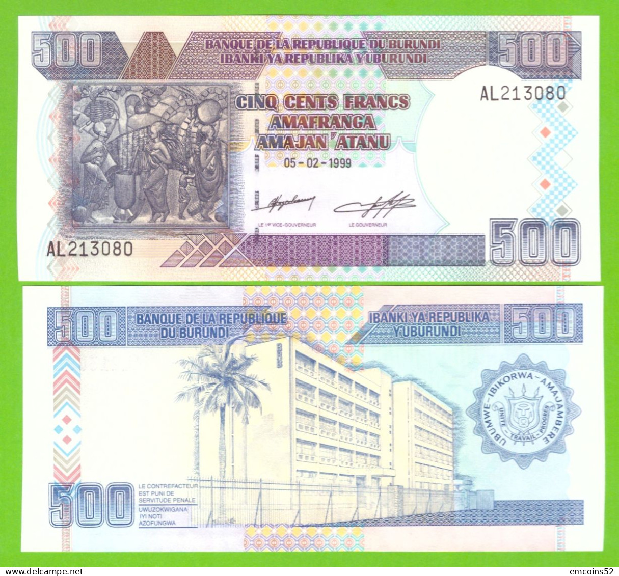 BURUNDI 500 FRANCS 1999  P-38b  UNC - Burundi