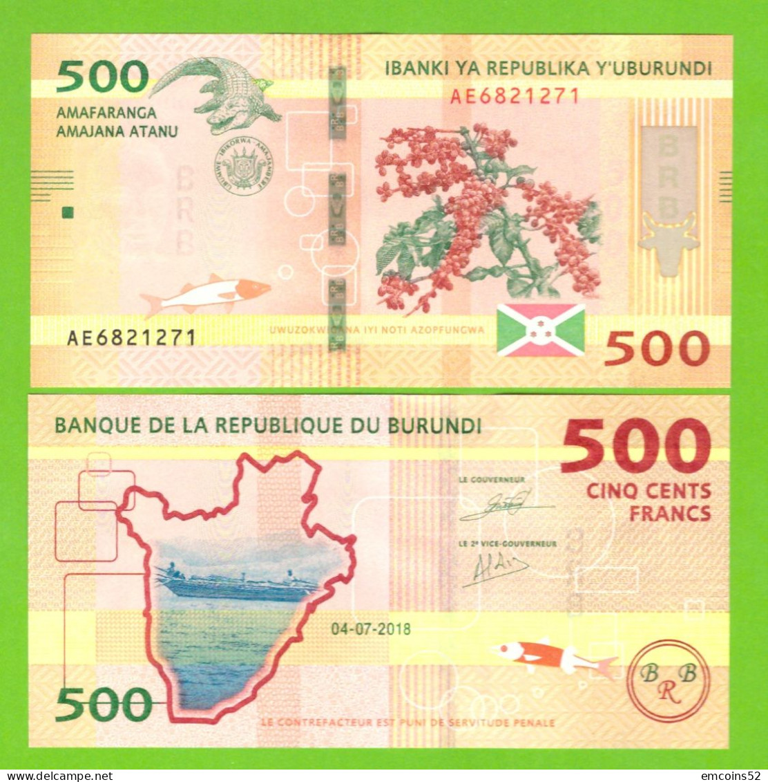 BURUNDI 500 FRANCS 2018  P-50(2)  UNC - Burundi