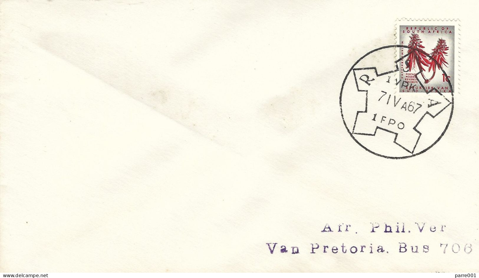 RSA South Africa 1967 Field Post Office 1 FPO VPK Castle Type Datestamp Cover - Storia Postale