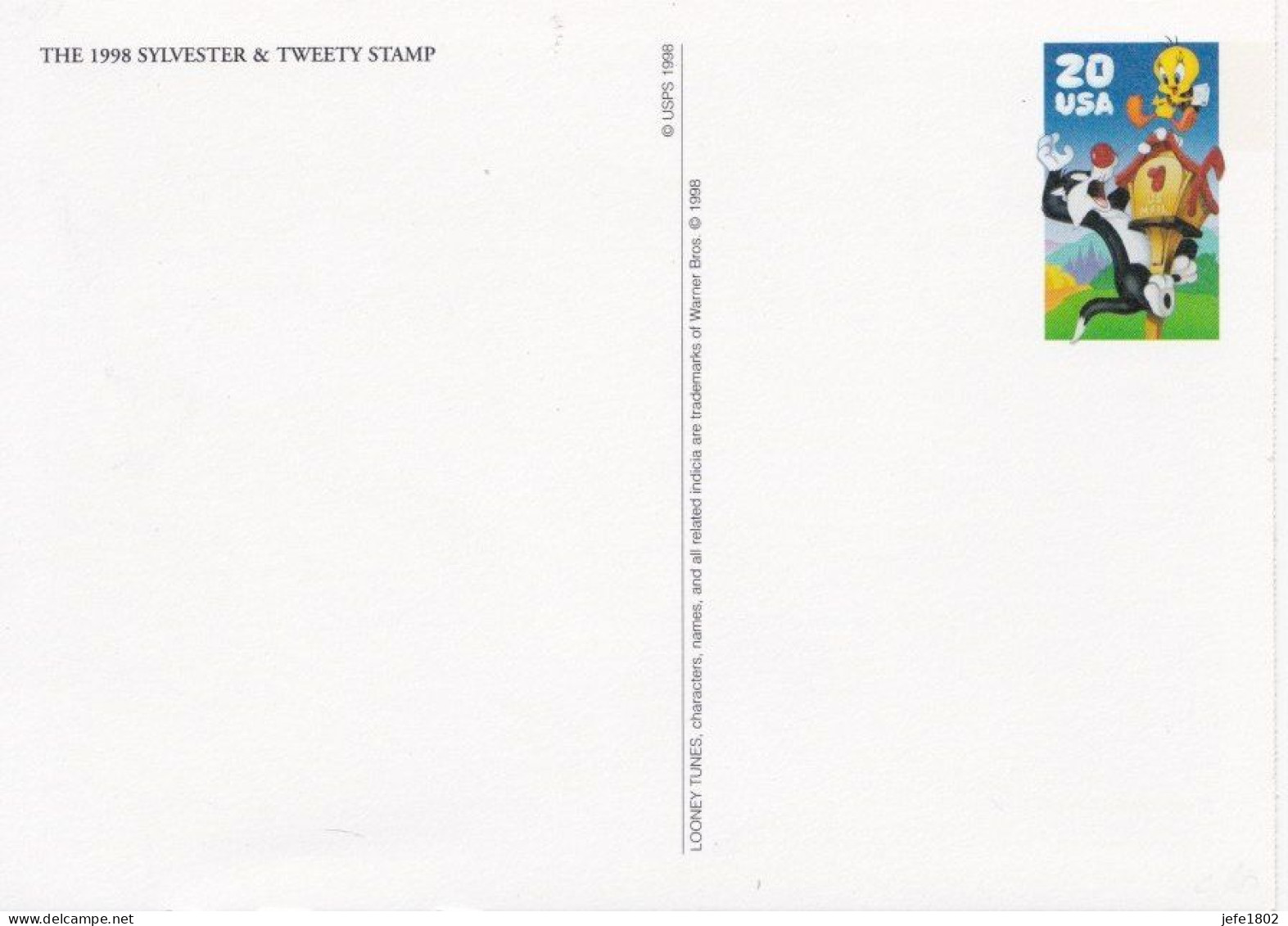 The 1998 Sylvester & Tweety Stamp On Postal Stationary - 2001-10