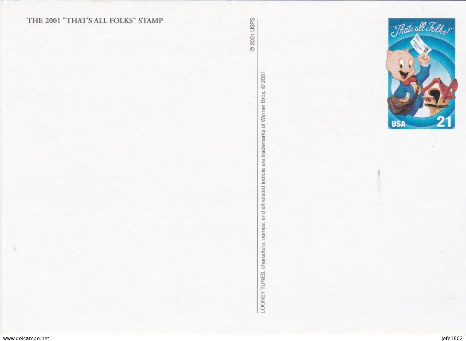 The 2001 That's All Folks Stamp On Postal Stationary - 2001-10