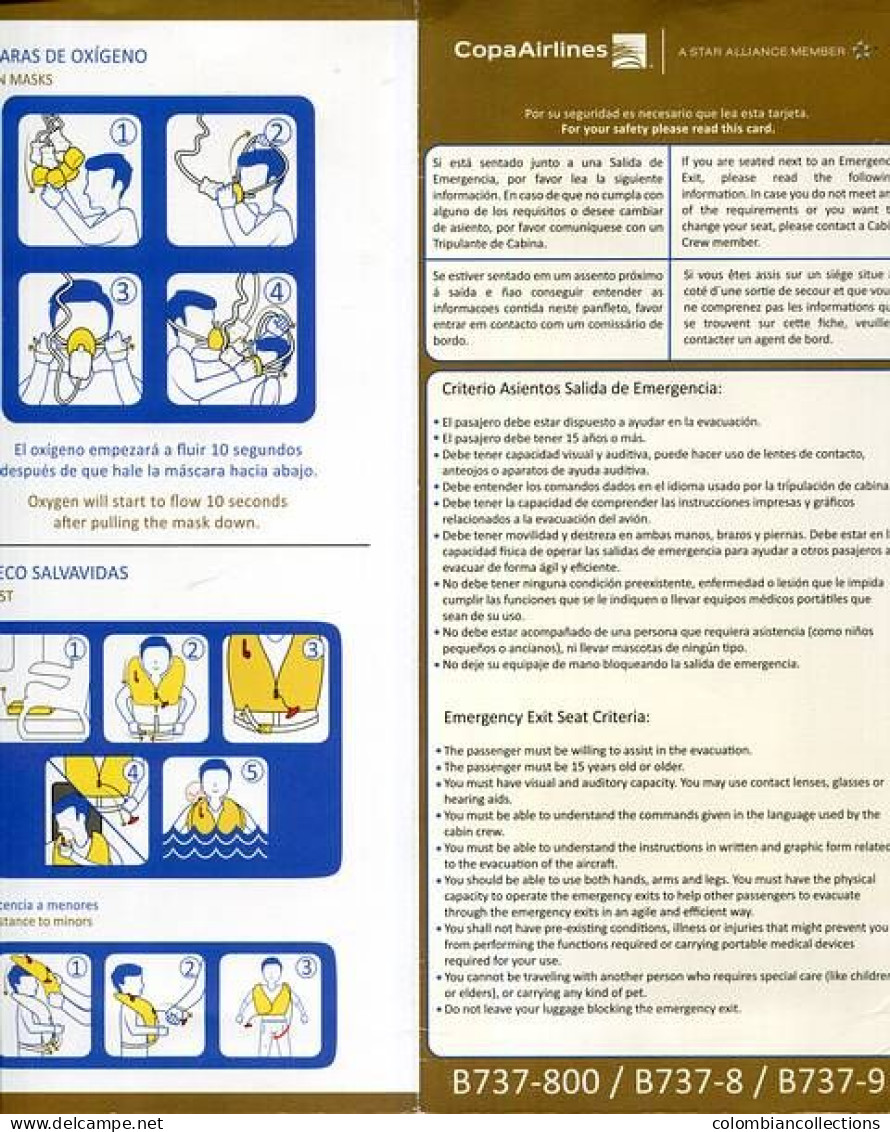 Lote TSA51, Panama, Copa Airlines, B737-800 Revision ISAB-02, Tarjeta De Seguridad, Safety Card - Scheda Di Sicurezza