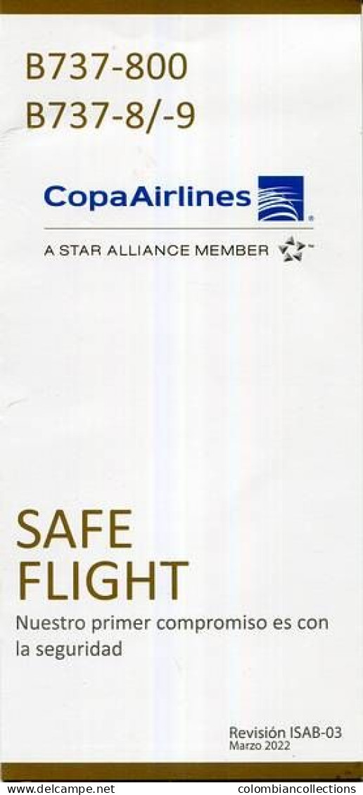 Lote TSA52, Panama, Copa Airlines, B737-800 Revision ISAB-03, Tarjeta De Seguridad, Safety Card - Sicherheitsinfos