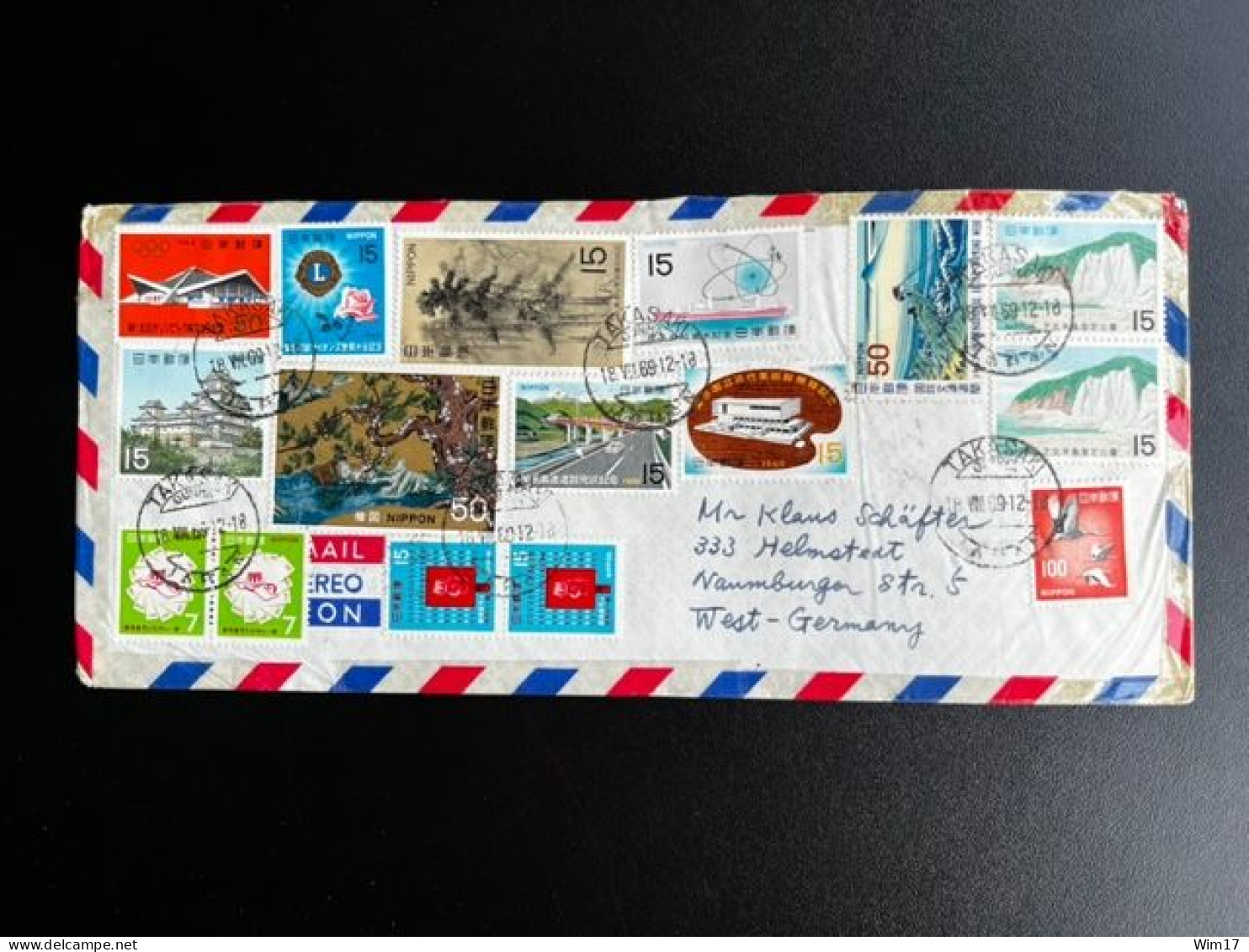 JAPAN NIPPON 1969 AIR MAIL LETTER TAKASAKI TO HELMSTEDT GERMANY 18-08-1969 - Lettres & Documents