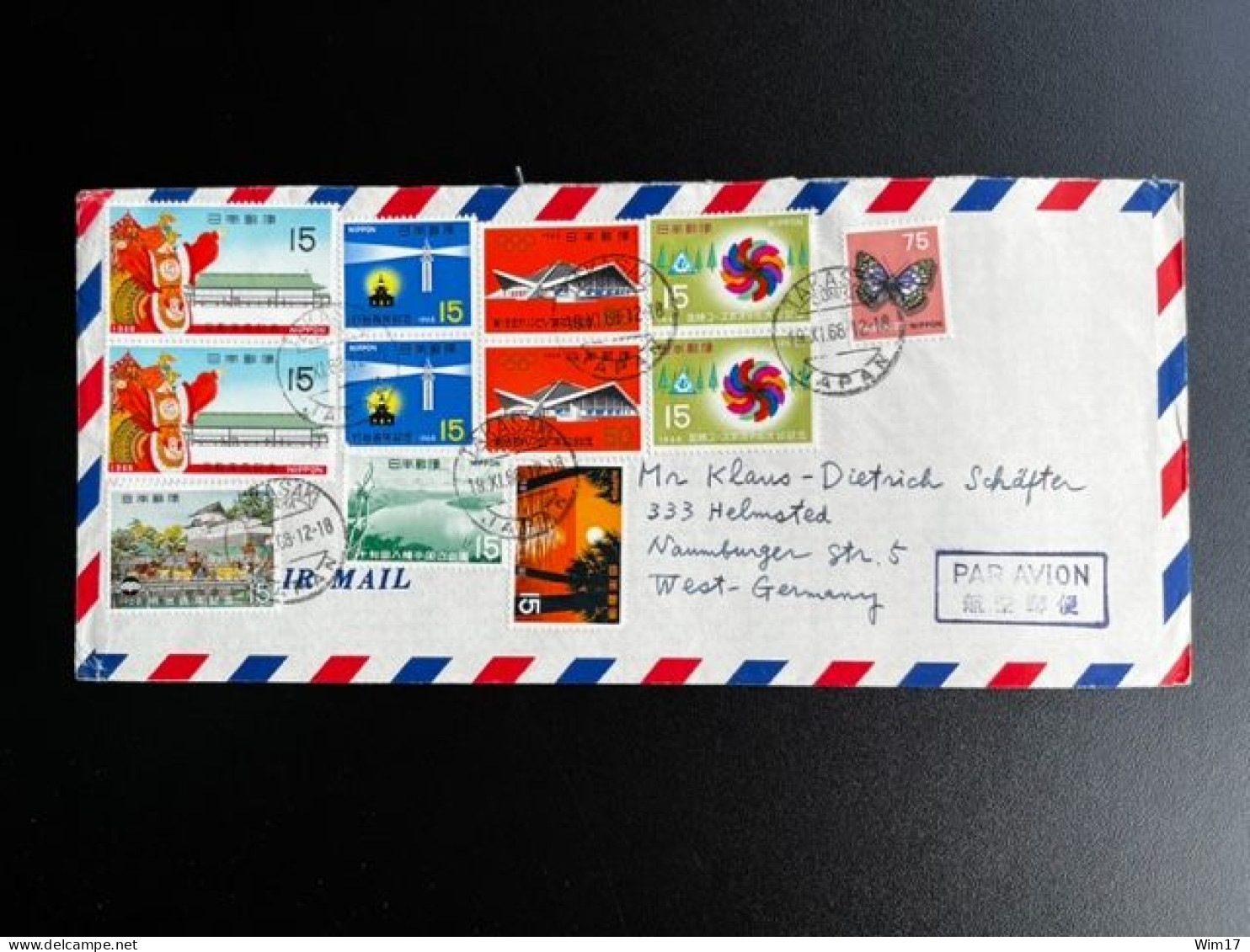 JAPAN NIPPON 1968 AIR MAIL LETTER TAKASAKI TO HELMSTEDT GERMANY 19-11-1968 - Lettres & Documents
