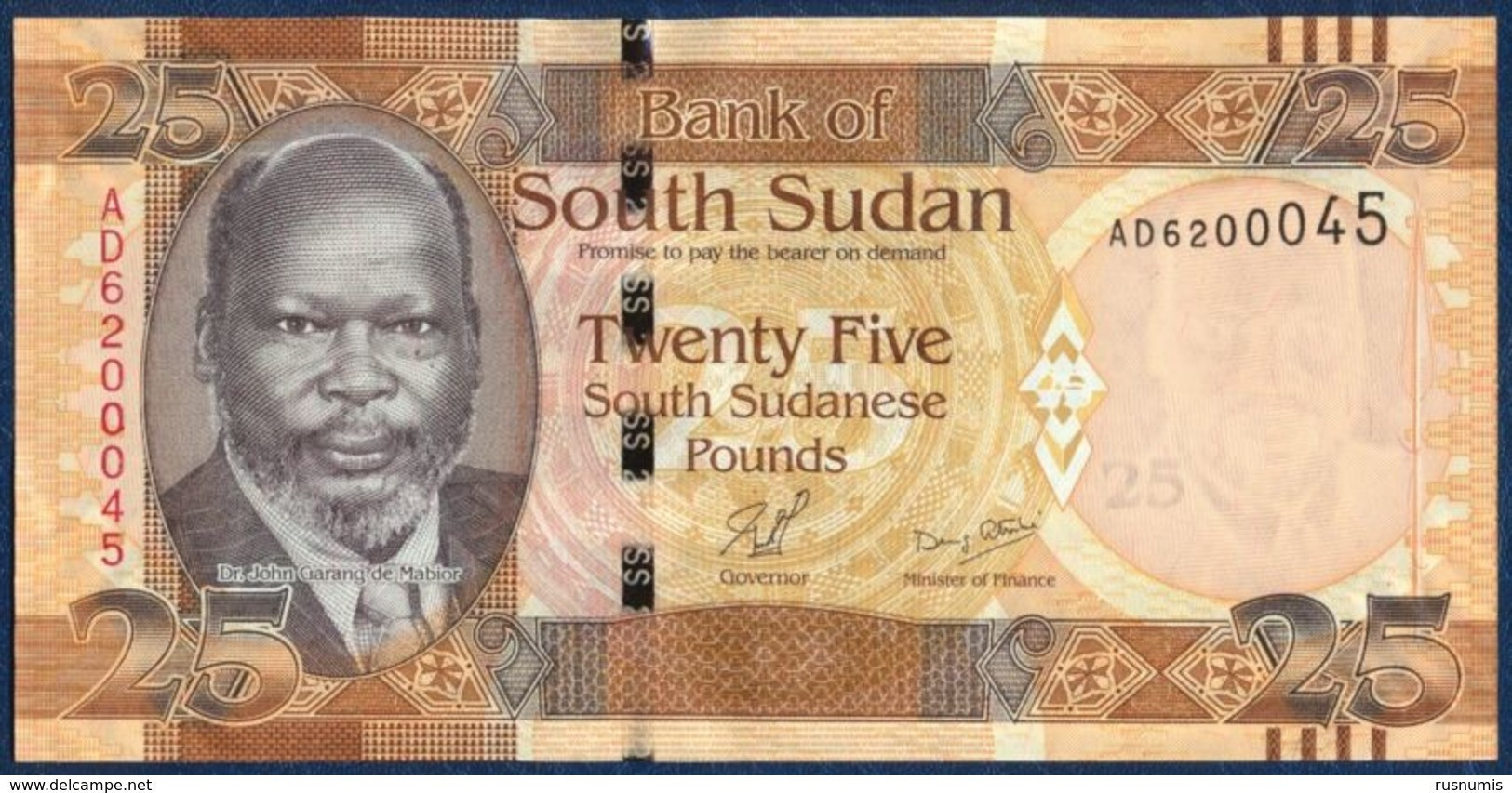 SOUTH SUDAN 25 POUND P-8 Dr. John Garang De Mabior - Africa Wildlife Oryx Antelopes 2011 UNC - South Sudan