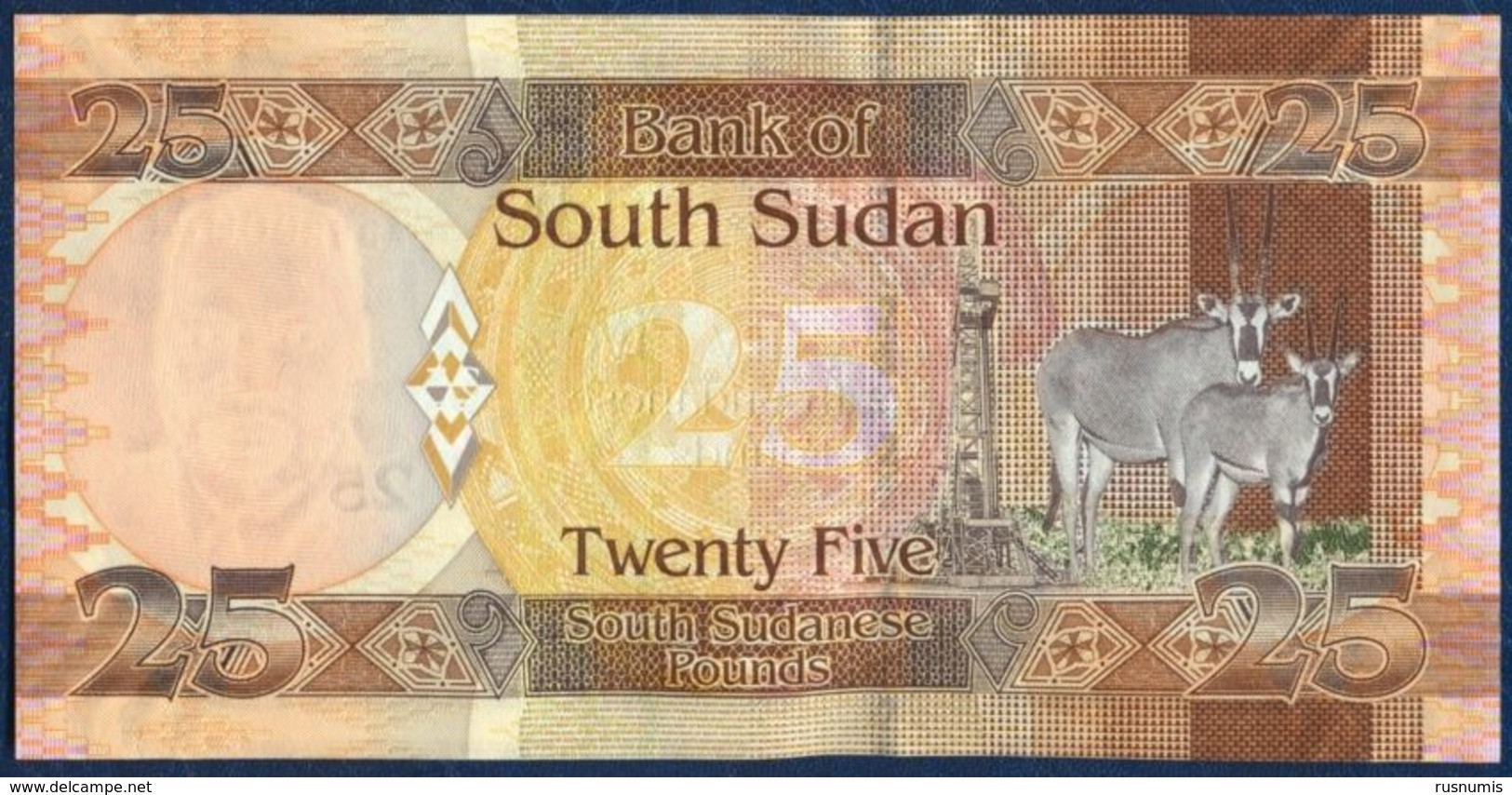 SOUTH SUDAN 25 POUND P-8 Dr. John Garang De Mabior - Africa Wildlife Oryx Antelopes 2011 UNC - Sudán Del Sur