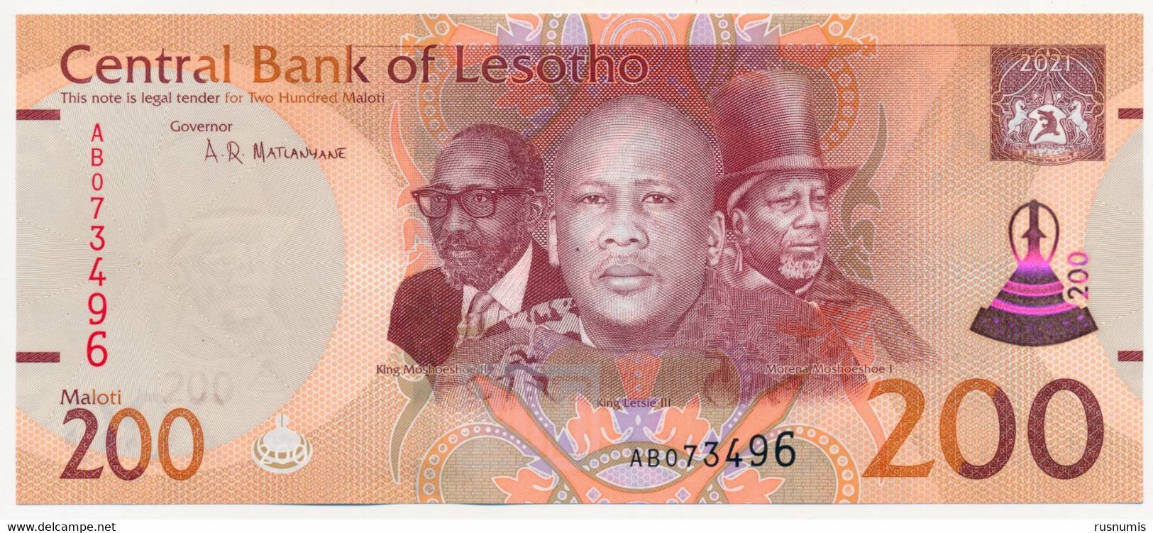 LESOTHO LESOTO 200 MALOTI P-25b THREE KINGS MAN ON HORSEBACK 2021 UNC - Lesotho