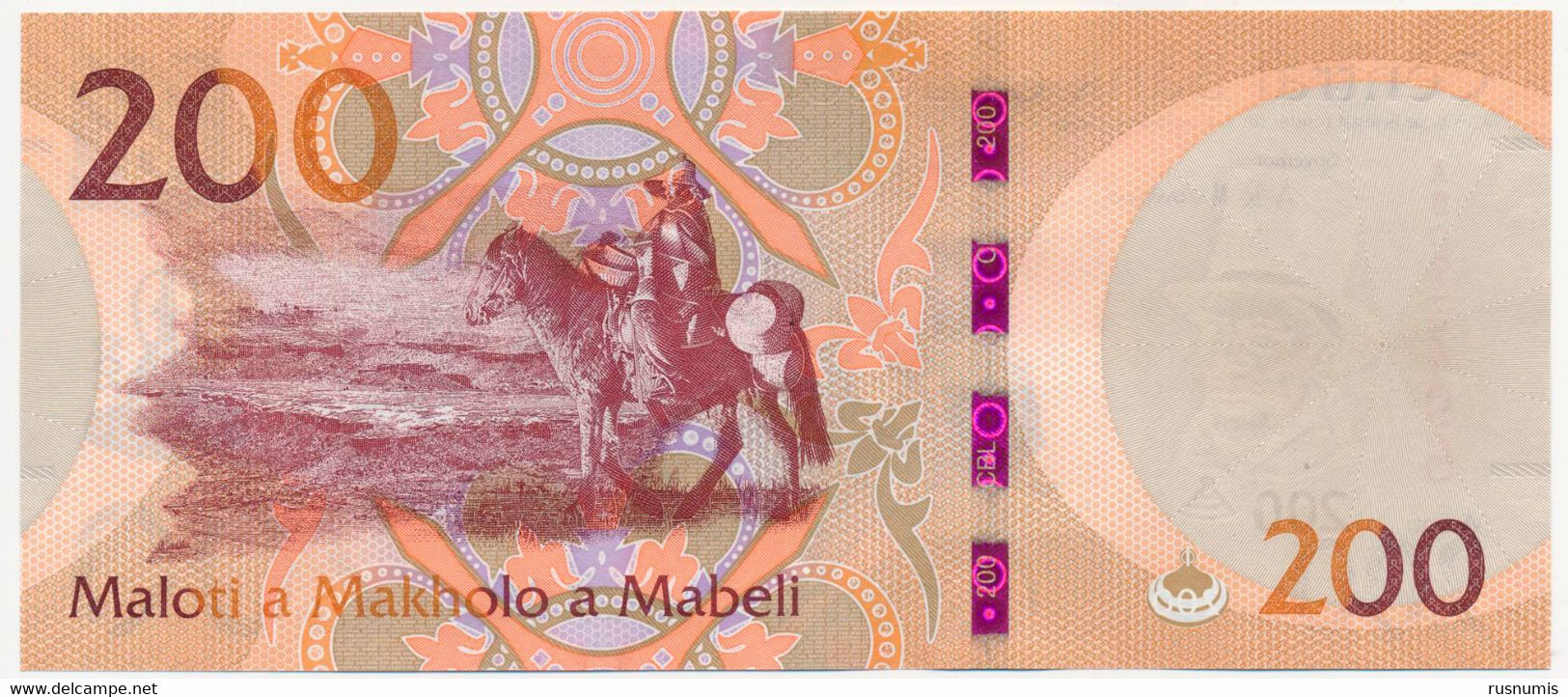 LESOTHO LESOTO 200 MALOTI P-25b THREE KINGS MAN ON HORSEBACK 2021 UNC - Lesoto