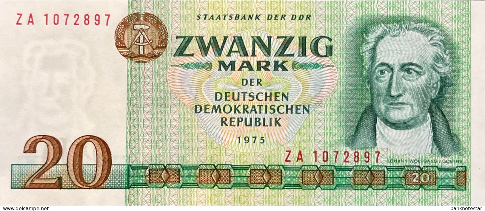 German Democratic Republic 20 Mark, P-29br (1975) - UNC - RARE REPLACEMENT - 20 Mark