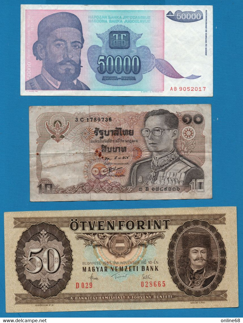 LOT BILLETS 3 BANKNOTES: HUNGARY - YUGOSLAVIA - THAILAND - Alla Rinfusa - Banconote