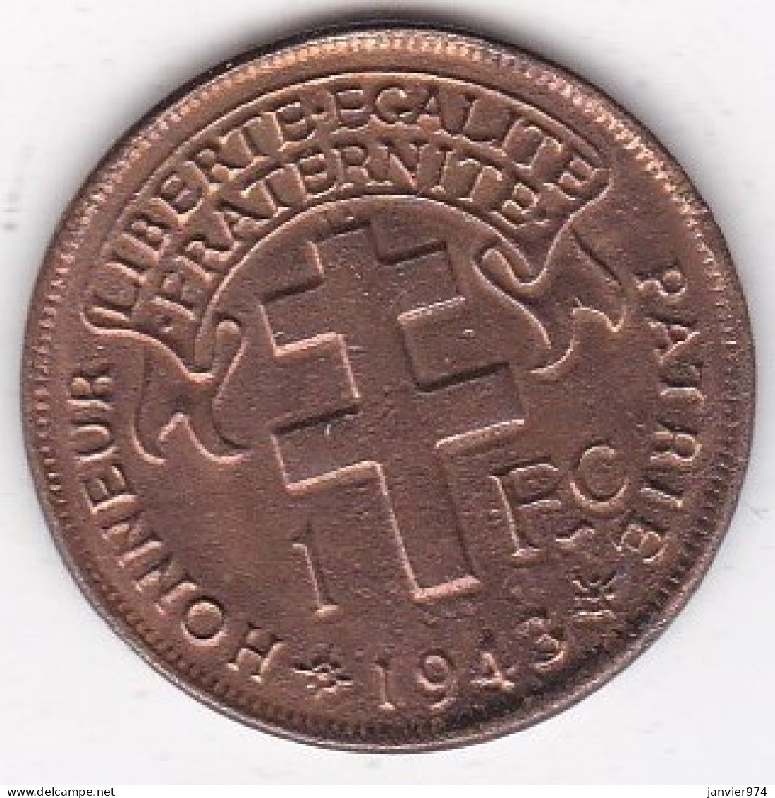 Cameroun Française 1 Franc 1943 , En Bronze , Lec# 14, En B/VG - Kameroen