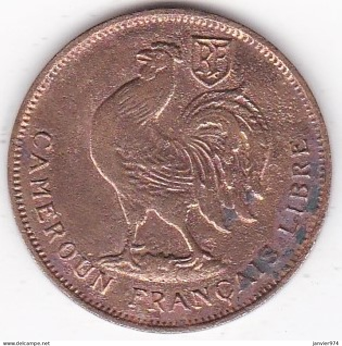 Cameroun Française Libre 1 Franc 1943 , En Bronze , Lec# 16, En B/VG - Kamerun