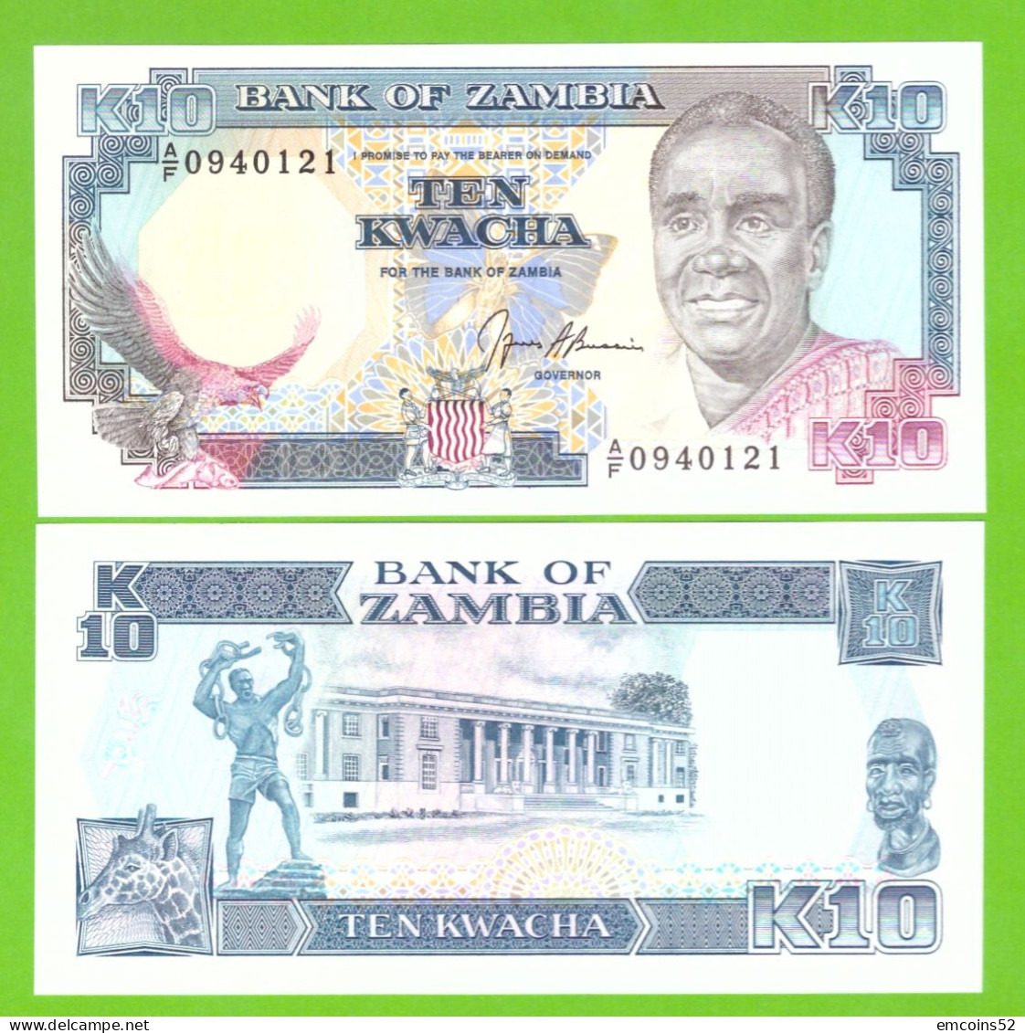 ZAMBIA 10 KWACHA 1989/1991 P-31b UNC - Zambie