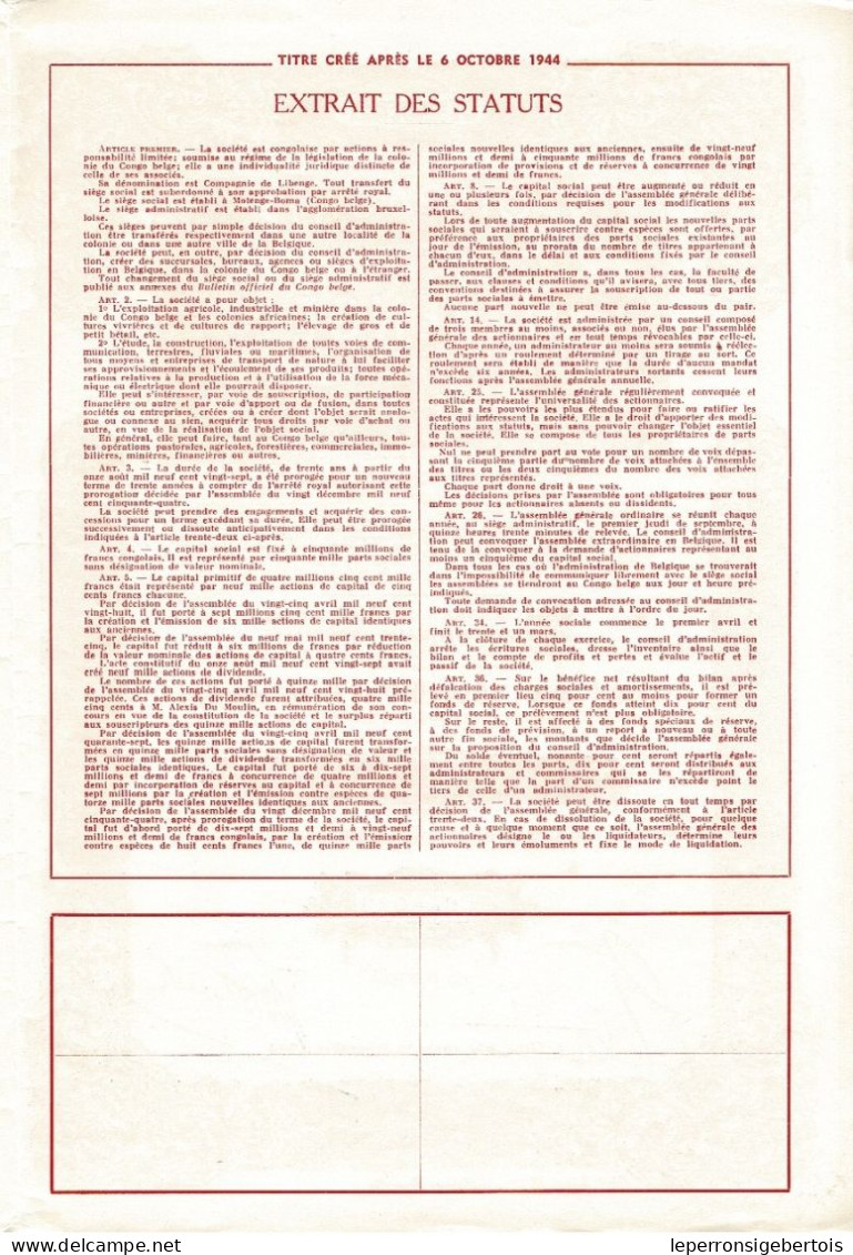 Titre De 1955 - Compagnie De Libenge - Société Congolaise à Responsabilité Limitée - Déco - Africa