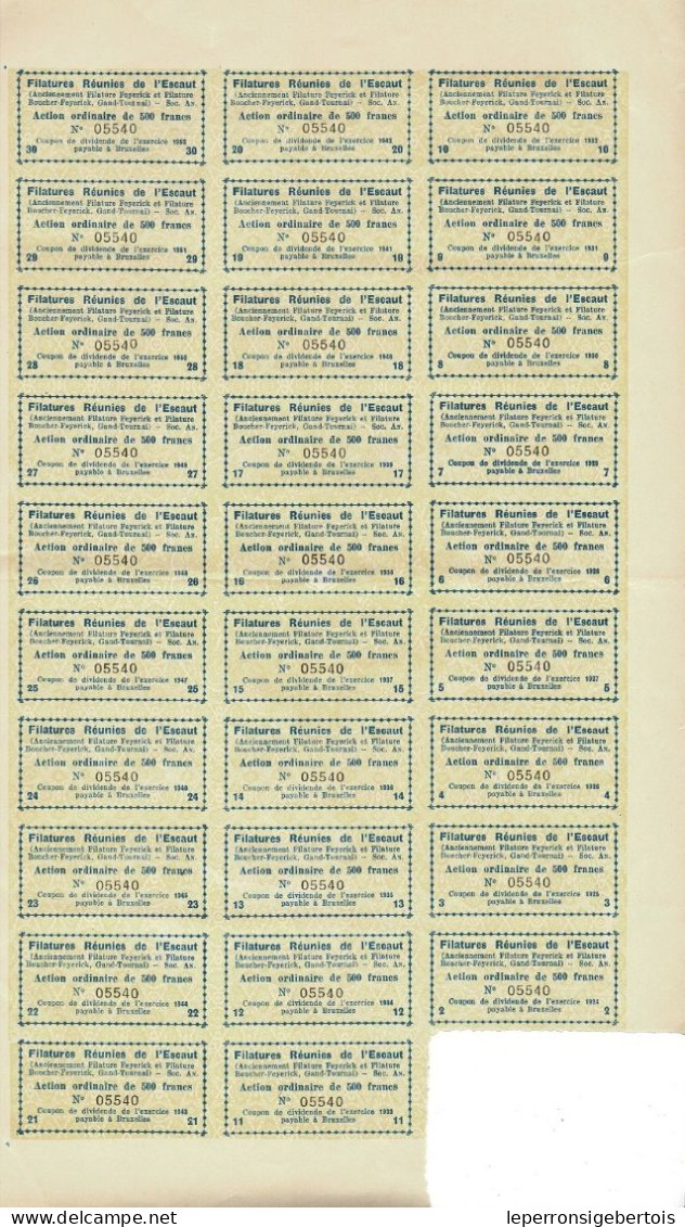 - Titre De 1922 - Filatures Réunies De L'Escaut - Anciennement Filature Feyerick Et Filature Boucher- Feyerick - - Tessili