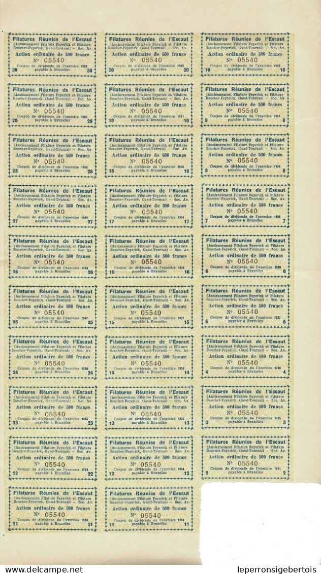 - Titre De 1922 - Filatures Réunies De L'Escaut - Anciennement Filature Feyerick Et Filature Boucher- Feyerick - - Textile